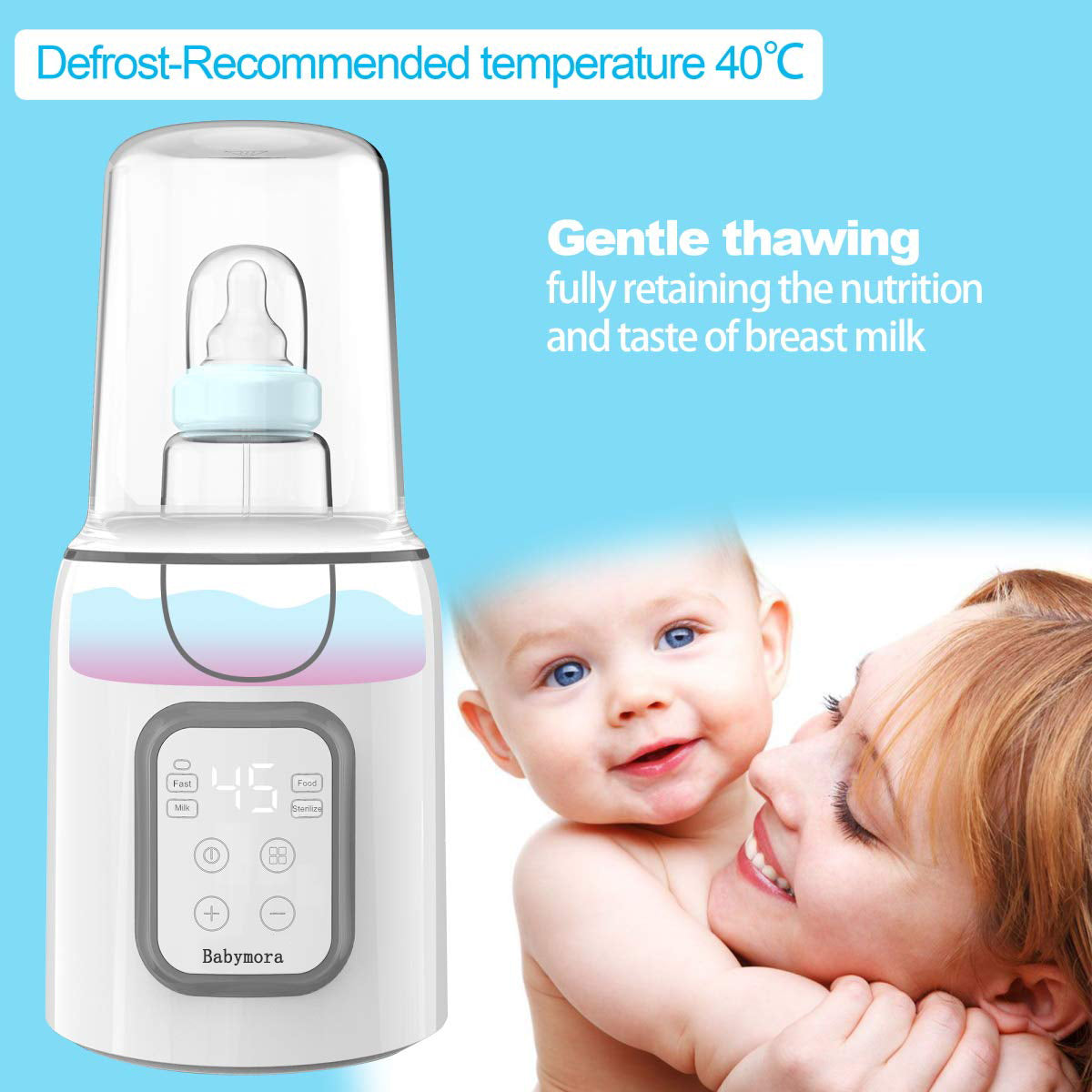 BABYMORA Bottle Warmer 6-in-1 Fast Baby Food Heater&Defrost BPA-Free Warmer with Timer LCD Display Accurate Temperature Control for Breastmilk or Formula