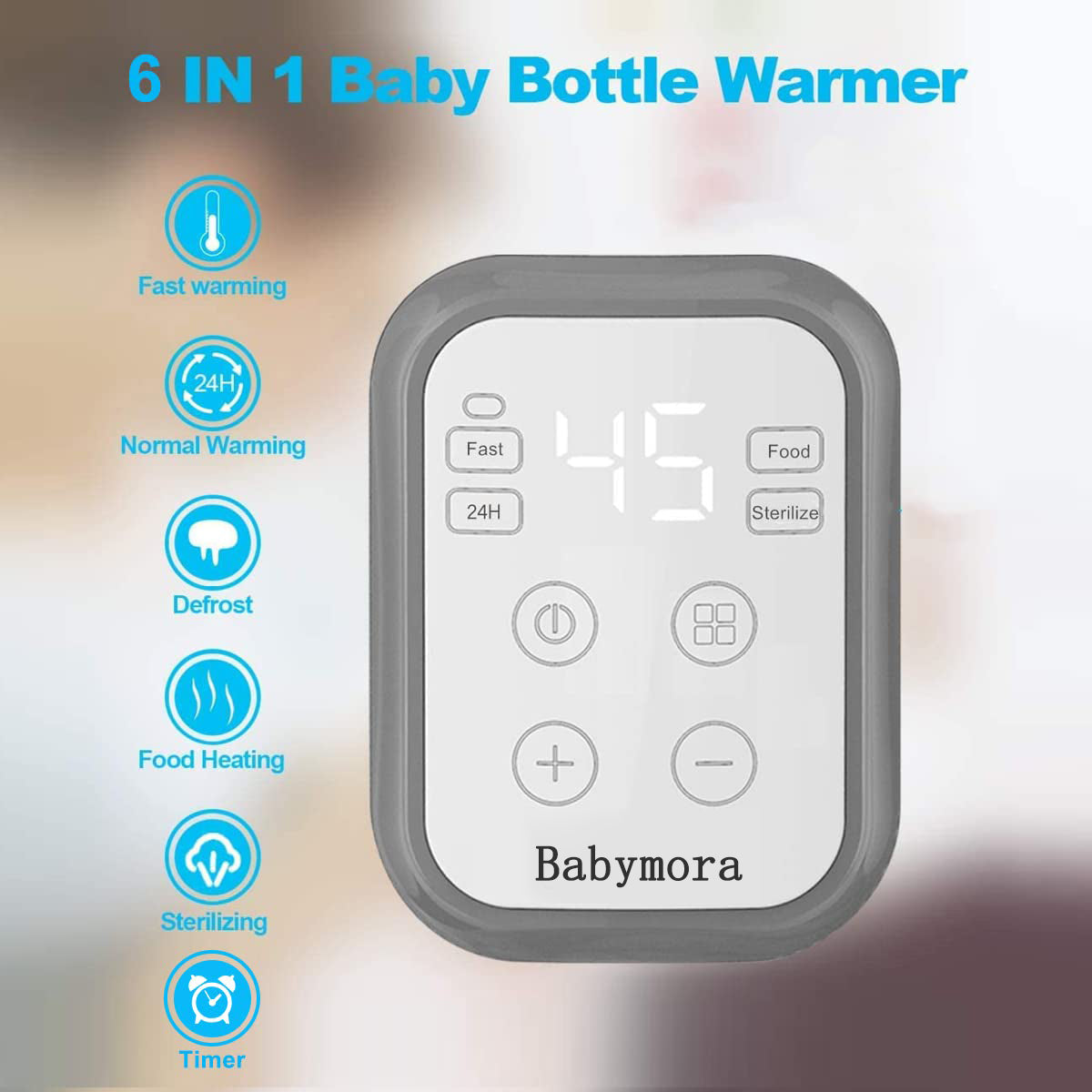 BABYMORA Bottle Warmer 6-in-1 Fast Baby Food Heater&Defrost BPA-Free Warmer with Timer LCD Display Accurate Temperature Control for Breastmilk or Formula